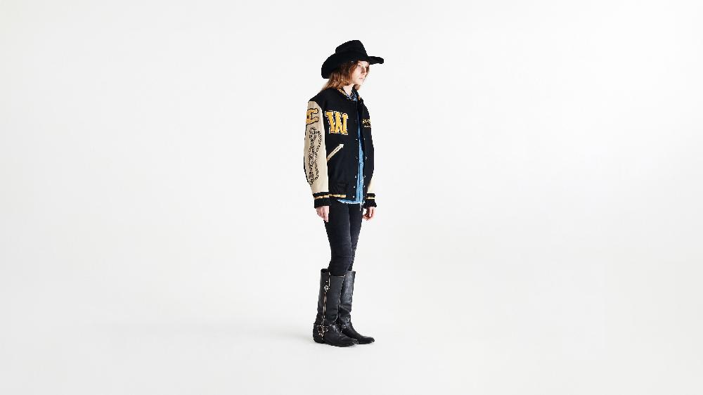 Washington Dee Cee Black Wool Blend Varsity Bomber Jacket Economico