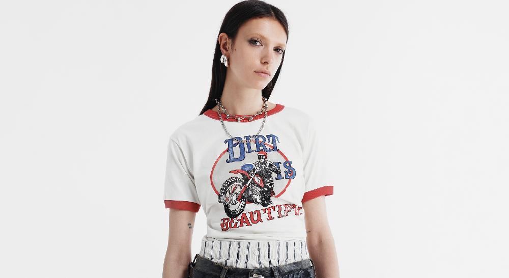 Washington Dee Cee RED RIBBED T-SHIRT Nuovo