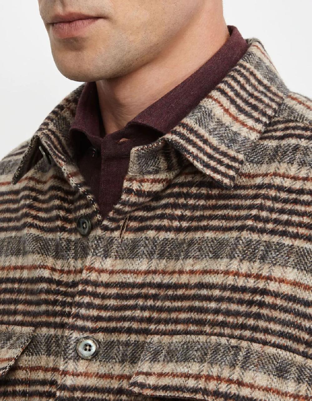 Xacus Camicia Collo italiano Quadri Armaturato Cammello