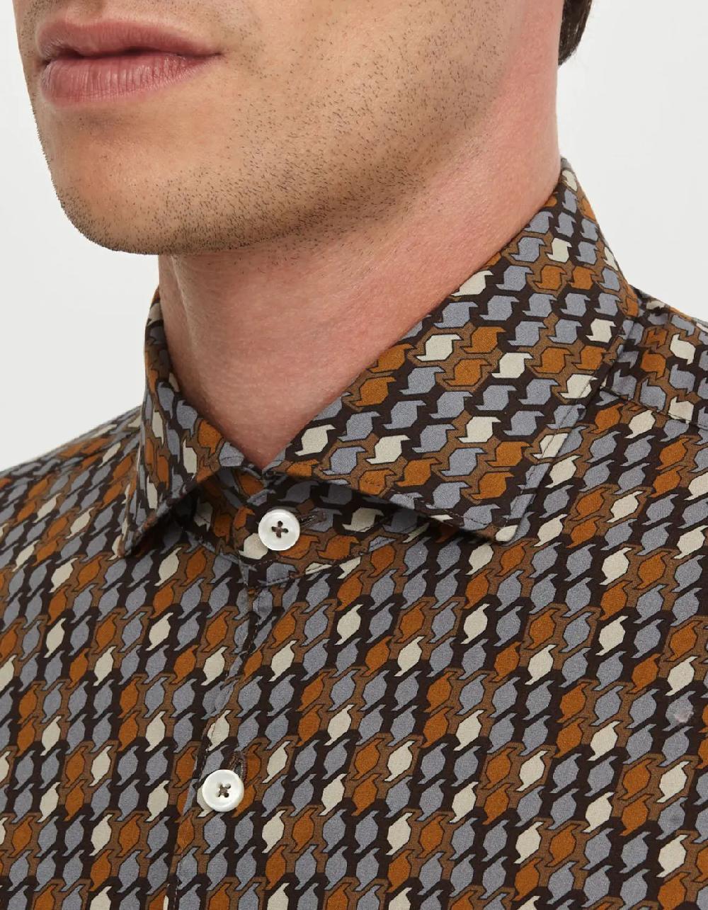Xacus Camicia Collo francese Fantasia Popeline Marrone
