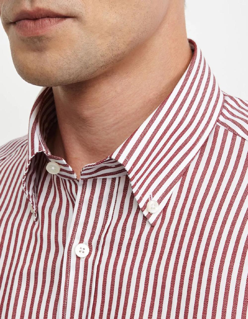 Xacus Camicia Collo button down Righe Armaturato Rosso