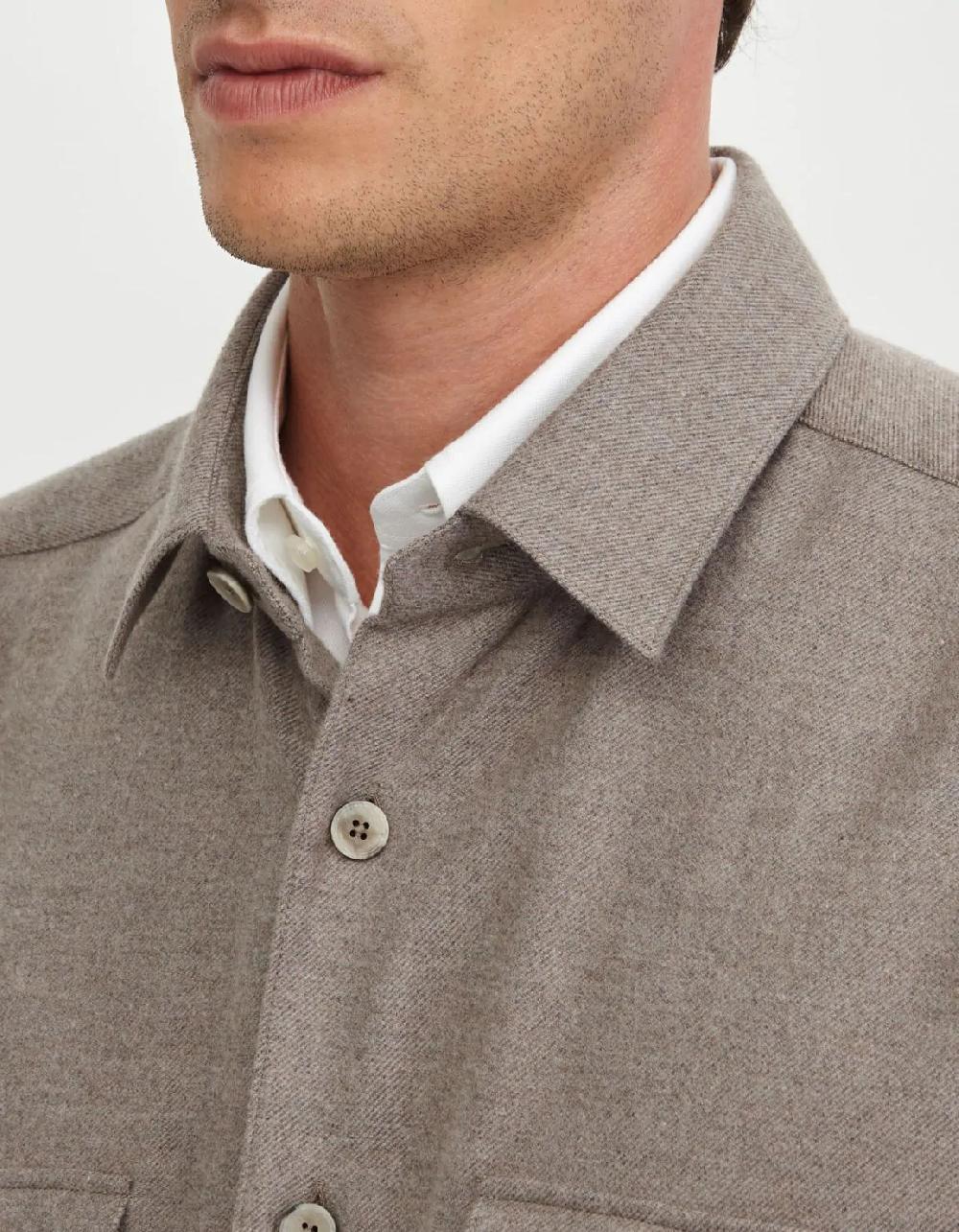 Xacus Camicia Collo italiano Tinta Unita Twill Tortora
