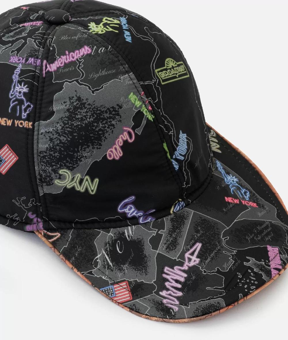 Alviero martini 1a classe Cappello baseball in nylon stampa NYC Nero Presa