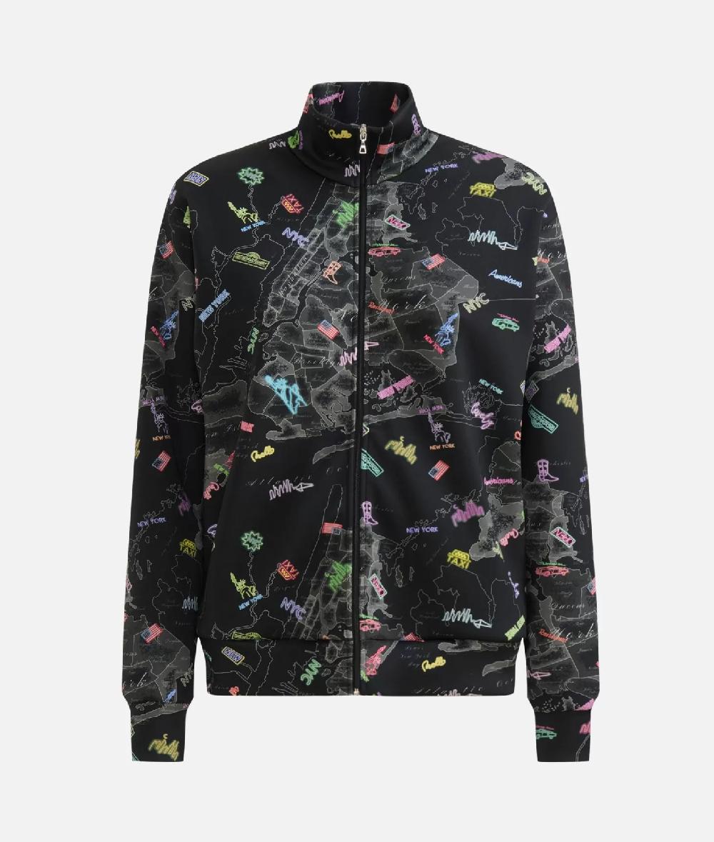 Alviero martini 1a classe Felpa con zip in tessuto scuba stampa Geo NYC Nera Sconto