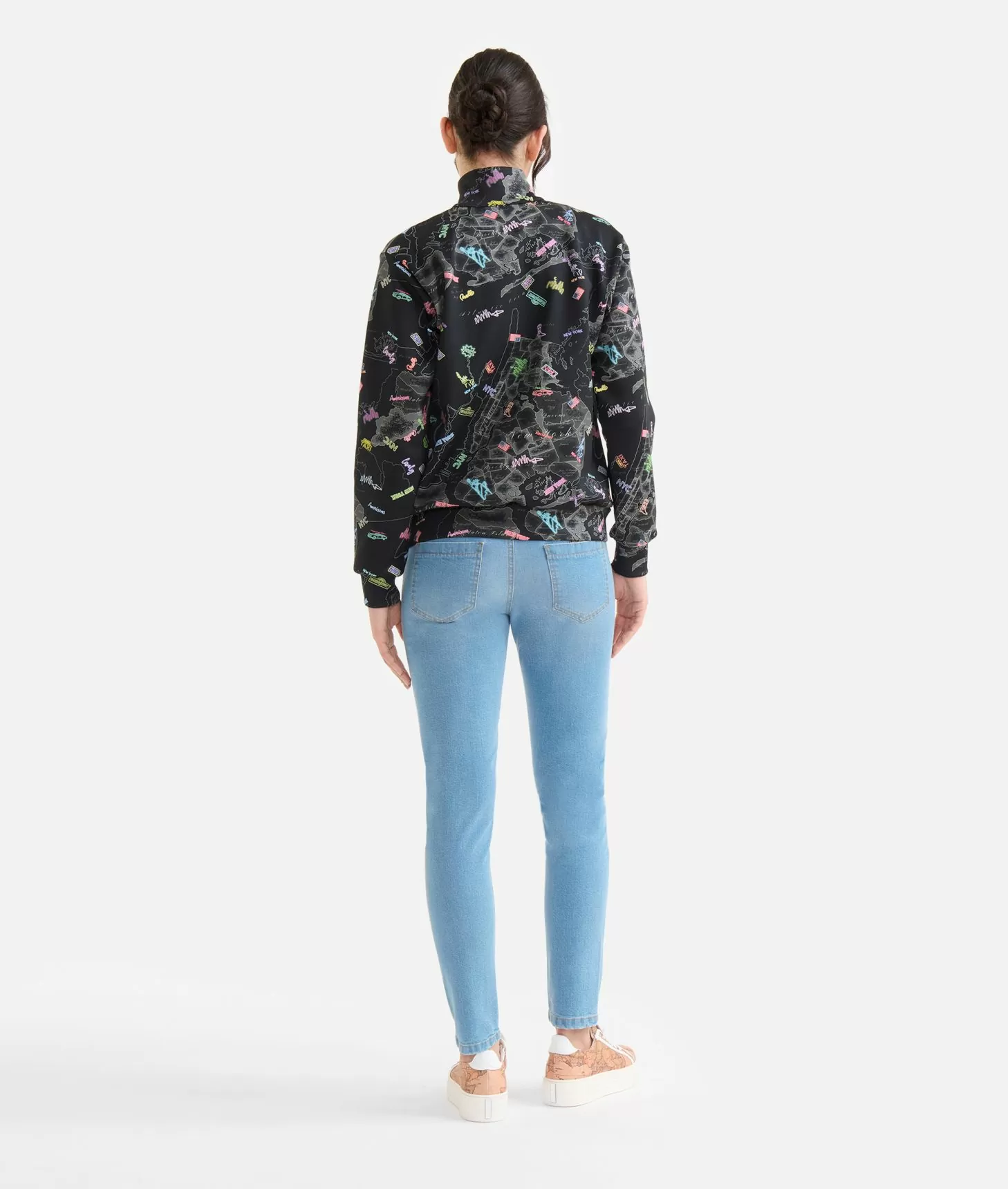 Alviero martini 1a classe Felpa con zip in tessuto scuba stampa Geo NYC Nera Sconto
