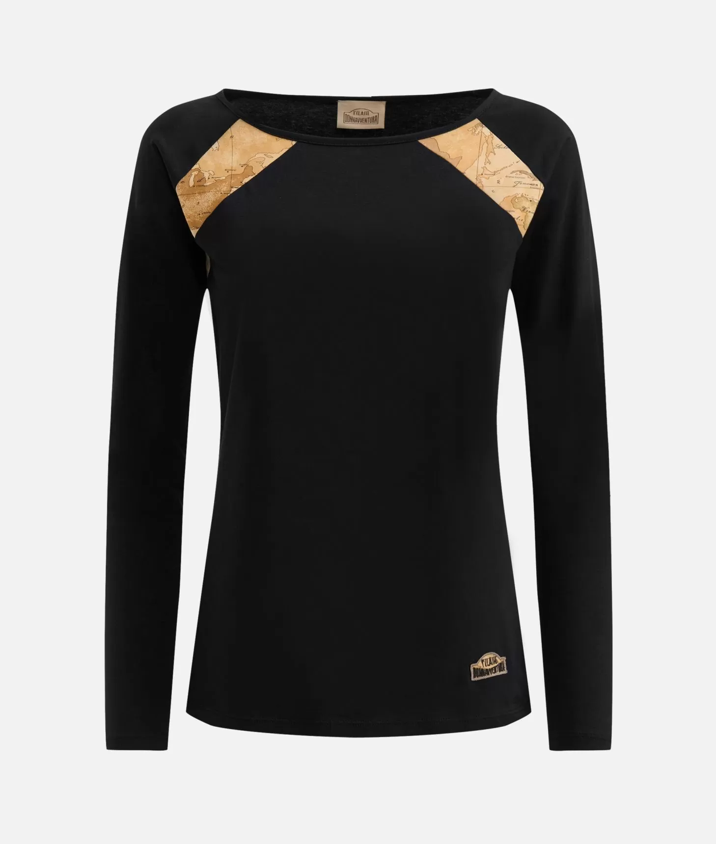Alviero martini 1a classe T-shirt a maniche lunghe in jersey di cotone stretch con spicchi Geo Classic Nera Economico