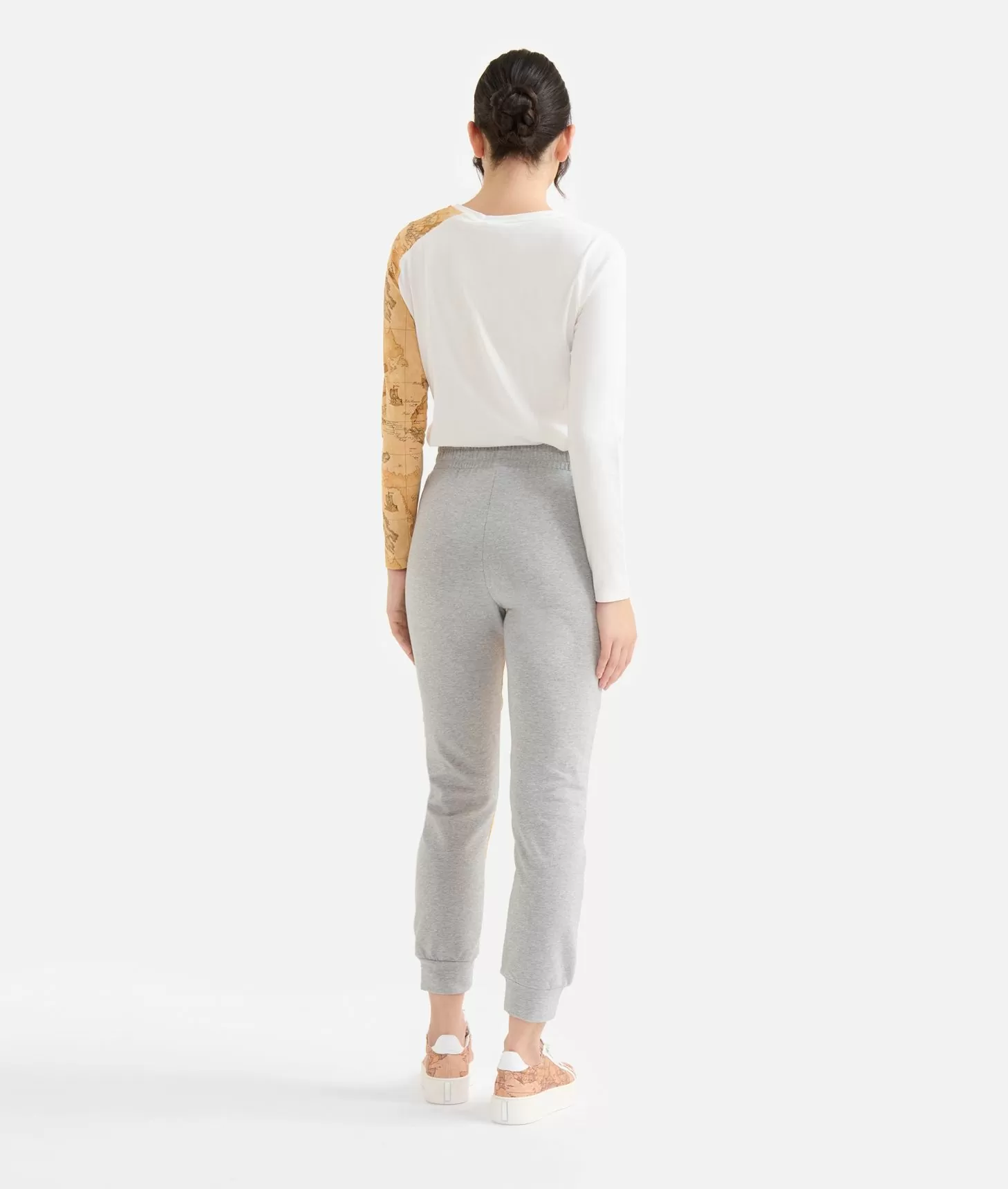 Alviero martini 1a classe Pantaloni in felpa garzata stretch con intarsio Geo Classic Grigi In Vendita