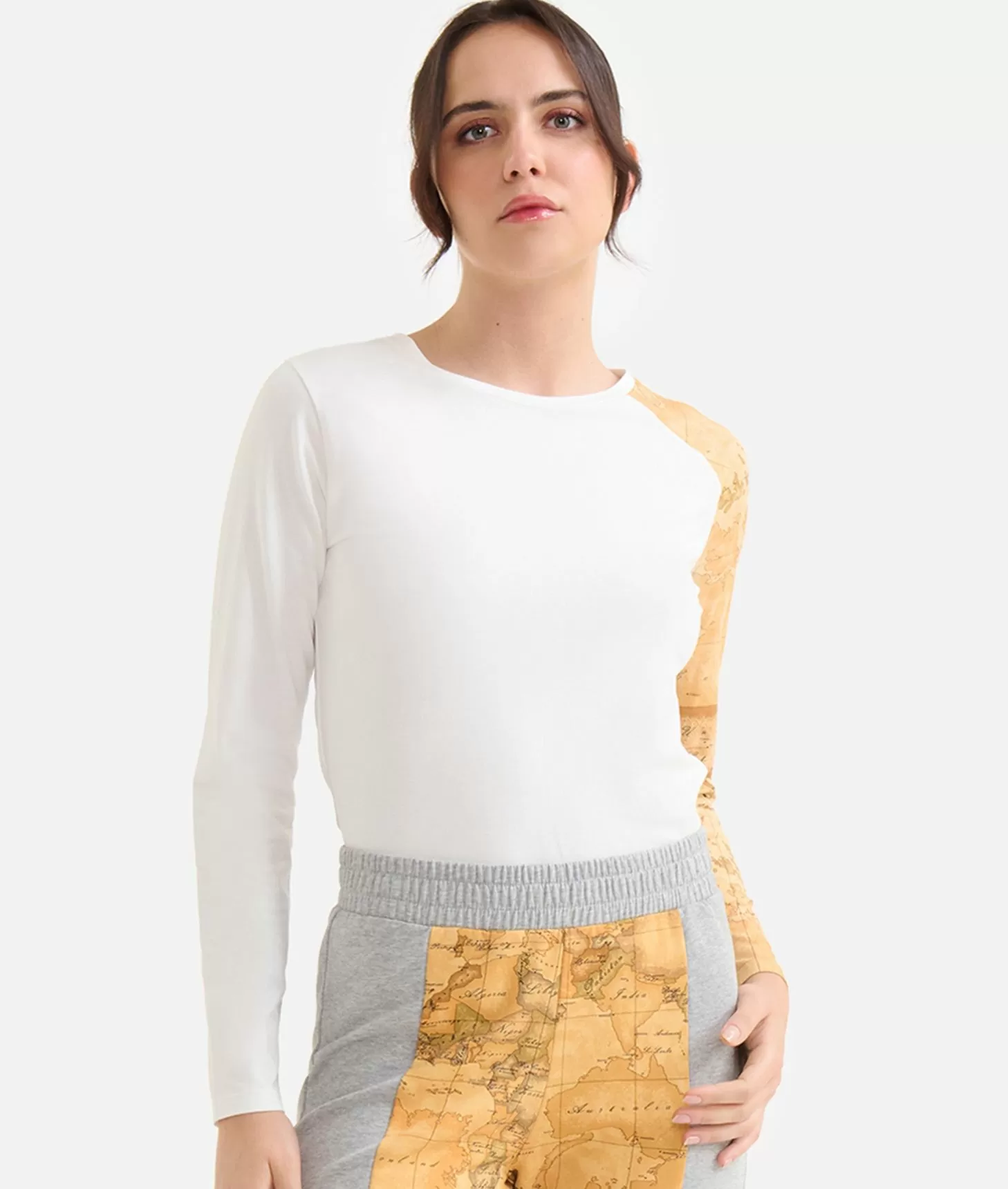 Alviero martini 1a classe Pantaloni in felpa garzata stretch con intarsio Geo Classic Grigi In Vendita
