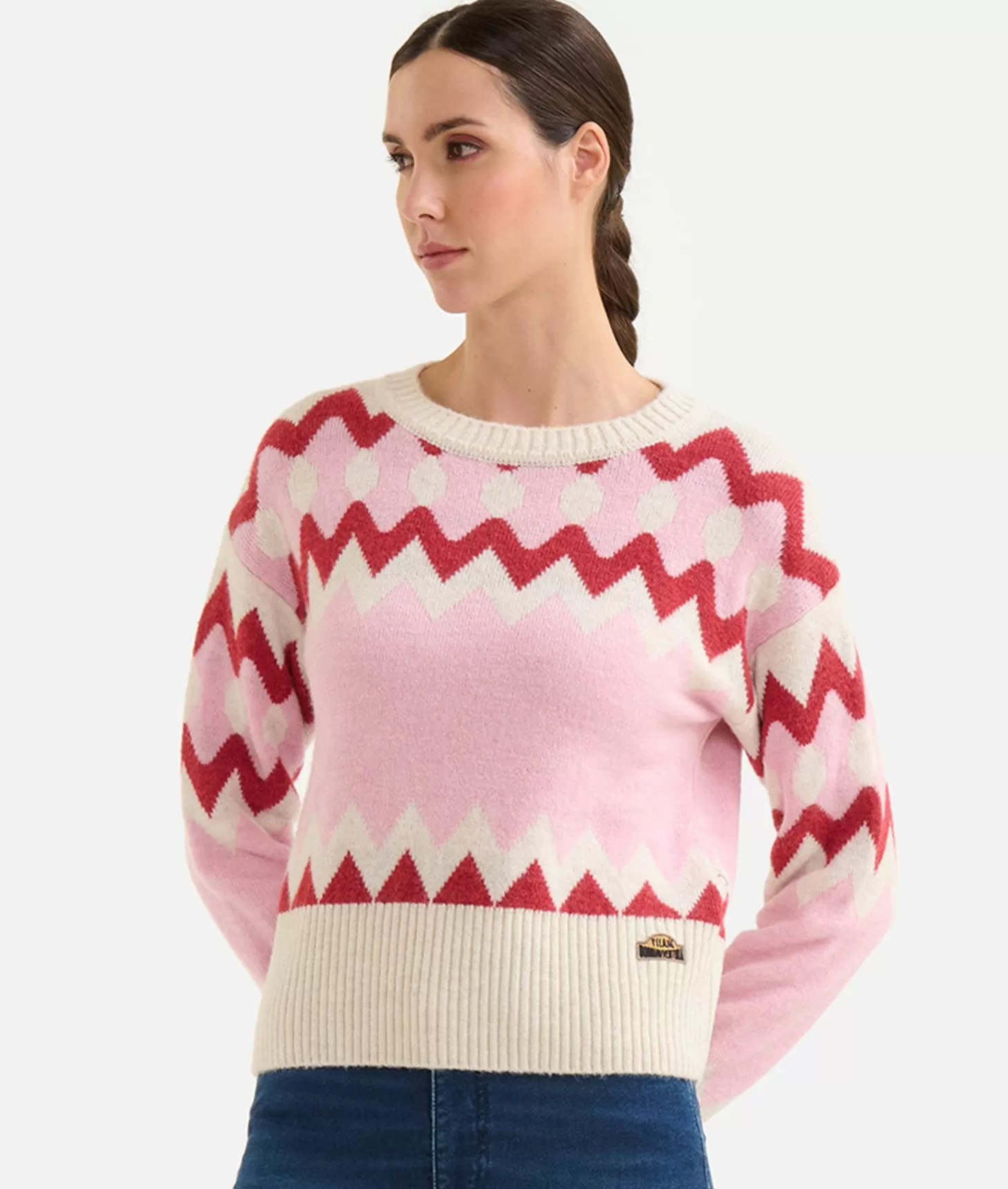 Alviero martini 1a classe Maglia in filato misto lana/viscosa con motivo geometrico Rosa Confetto Saldi Di Fabbrica