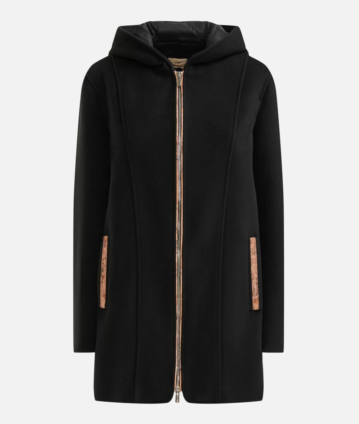 Alviero martini 1a classe Cappotto midi in panno diagonale con patch Donnavventura Nero Italy