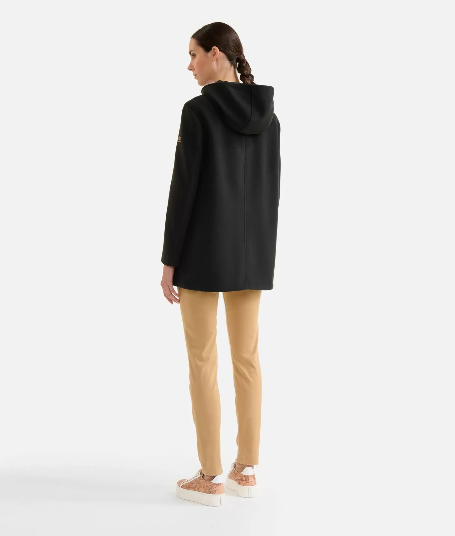Alviero martini 1a classe Cappotto midi in panno diagonale con patch Donnavventura Nero Italy