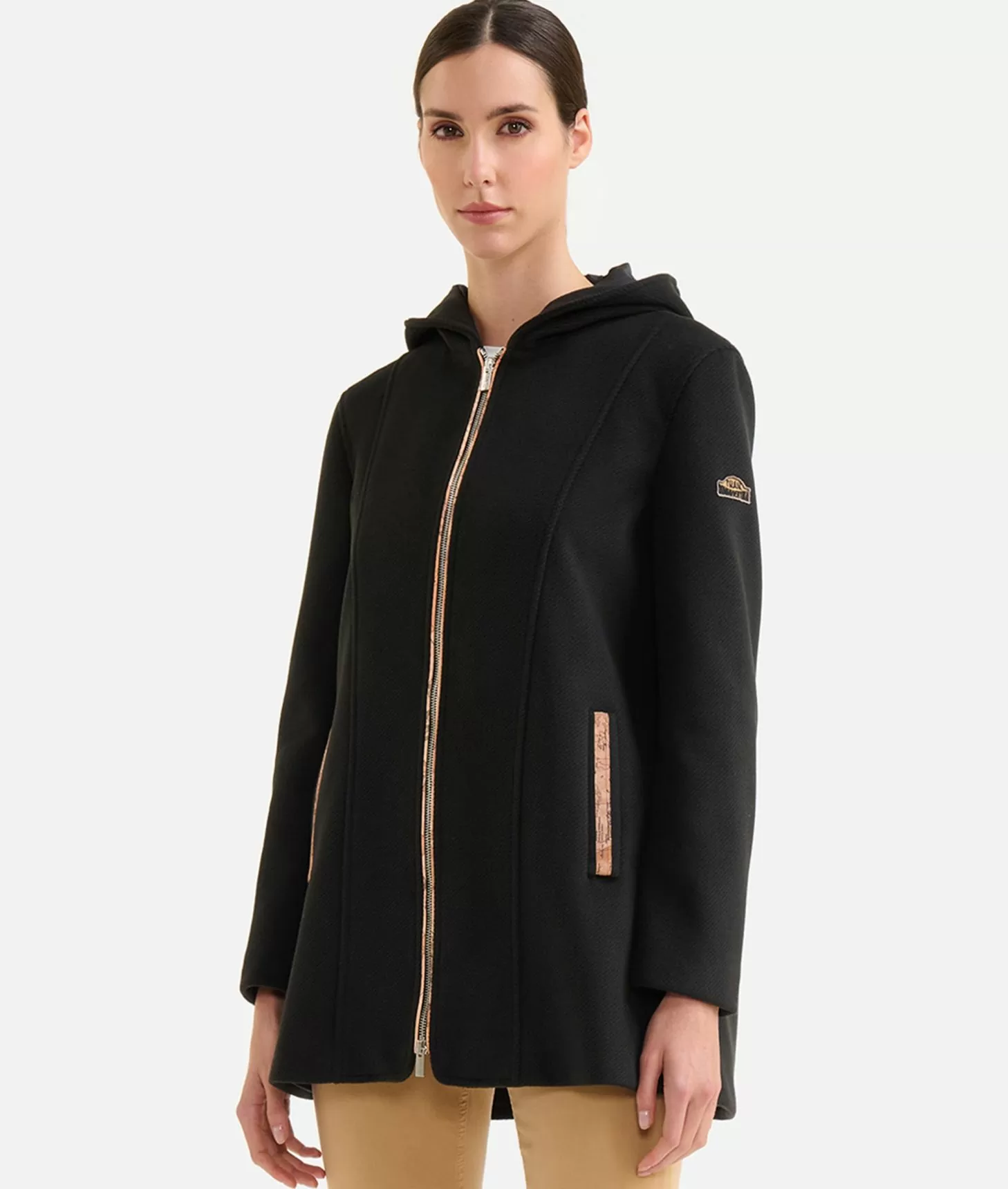 Alviero martini 1a classe Cappotto midi in panno diagonale con patch Donnavventura Nero Italy