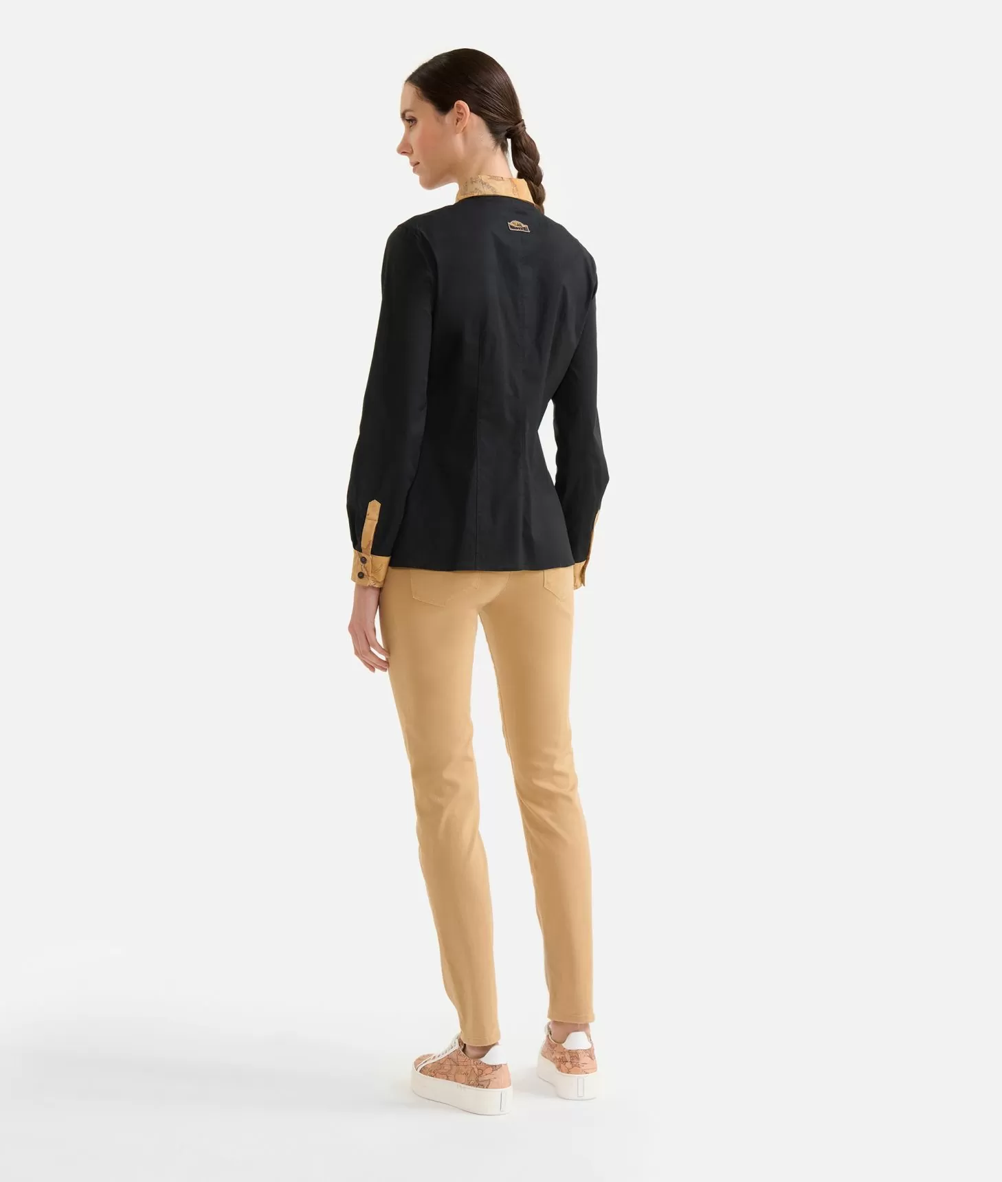 Alviero martini 1a classe Camicia in popeline di cotone stretch con dettagli Geo Classic Nera Italia