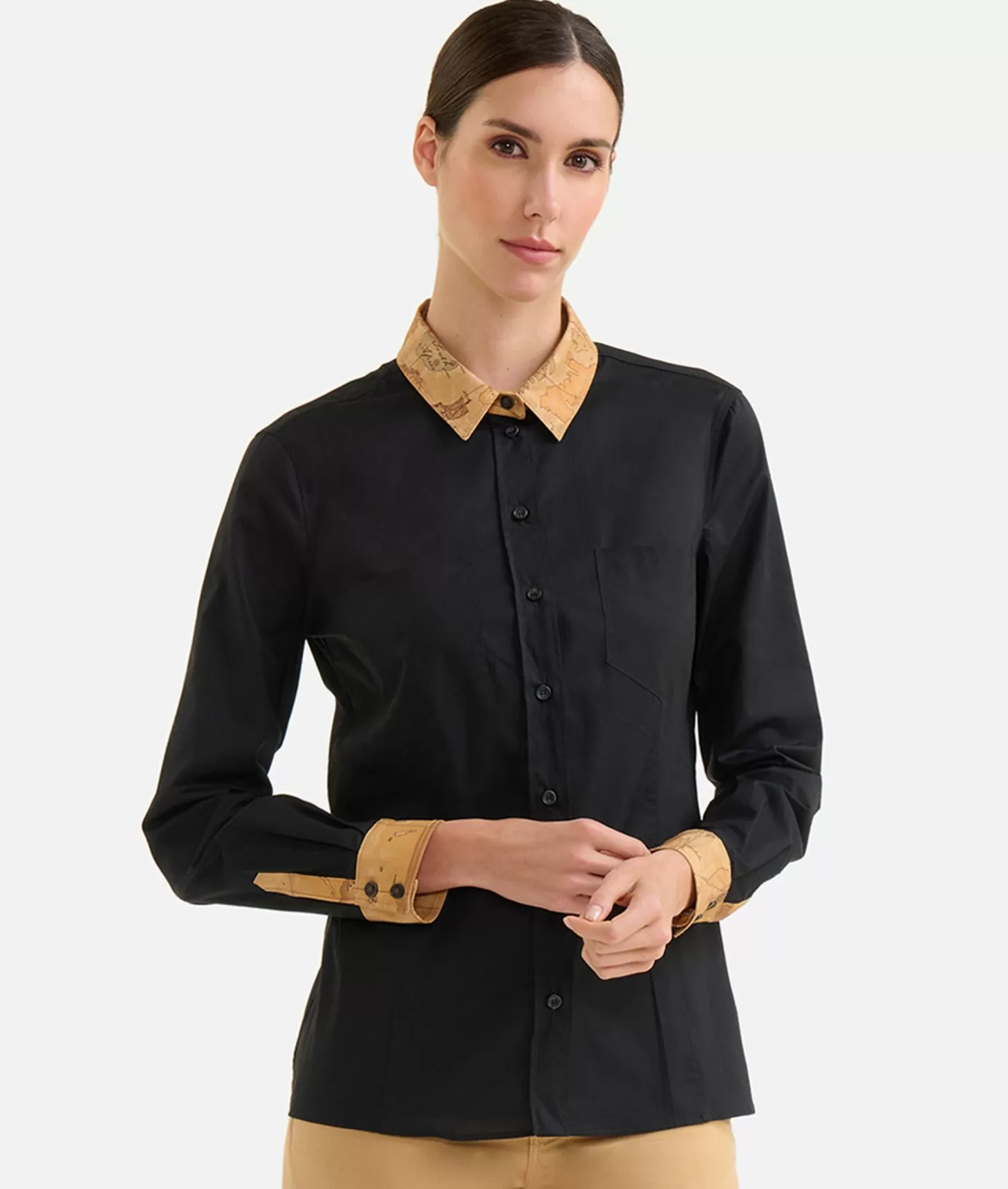 Alviero martini 1a classe Camicia in popeline di cotone stretch con dettagli Geo Classic Nera Italia