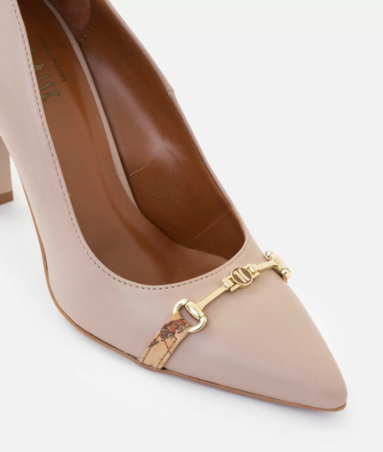 Alviero martini 1a classe Décolleté in nappa liscia con morsetto 1C Taupe Chiaro In Linea