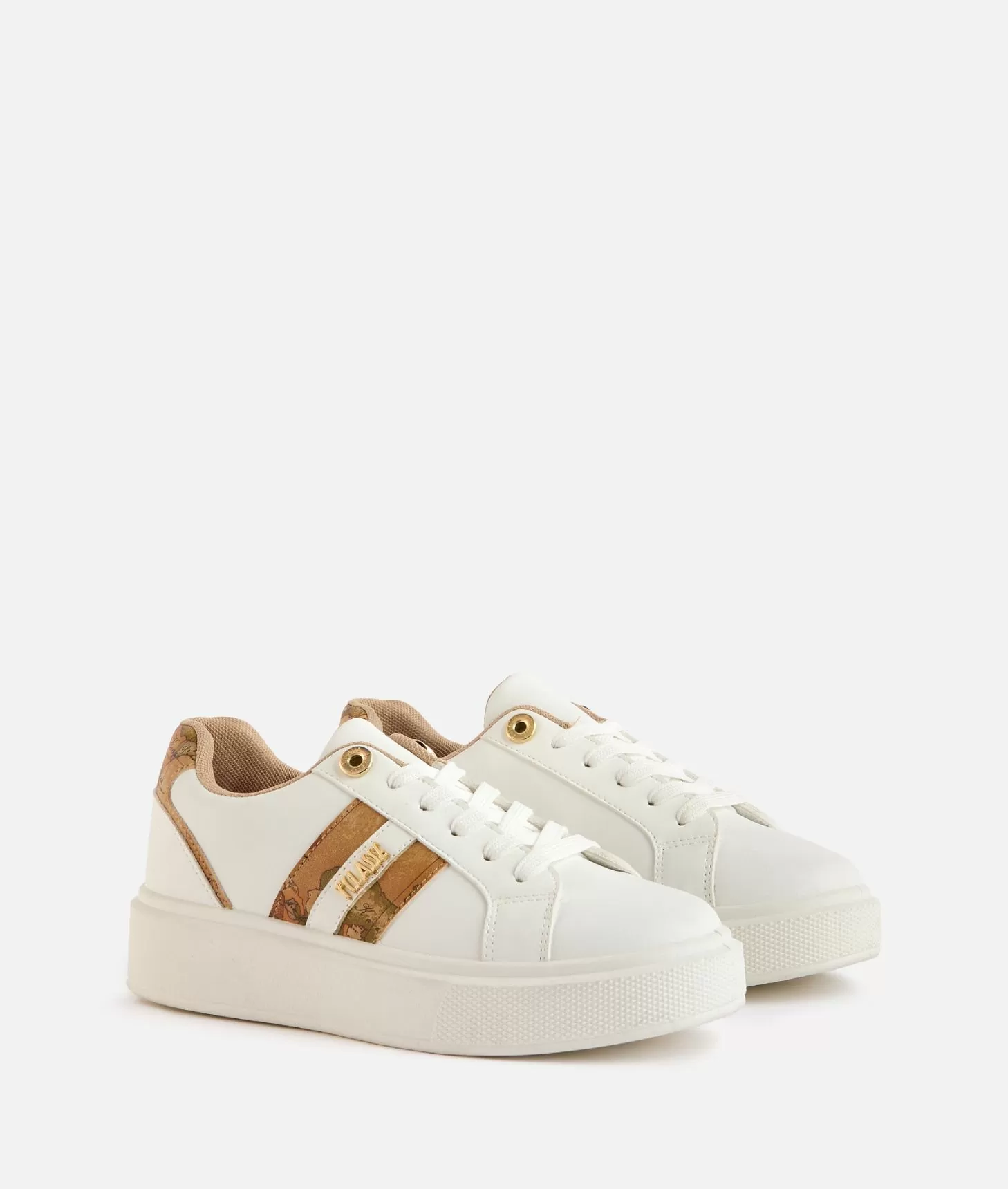 Alviero martini 1a classe Sneakers in eco nappa con logo e bande Geo Classic Bianche In Vendita