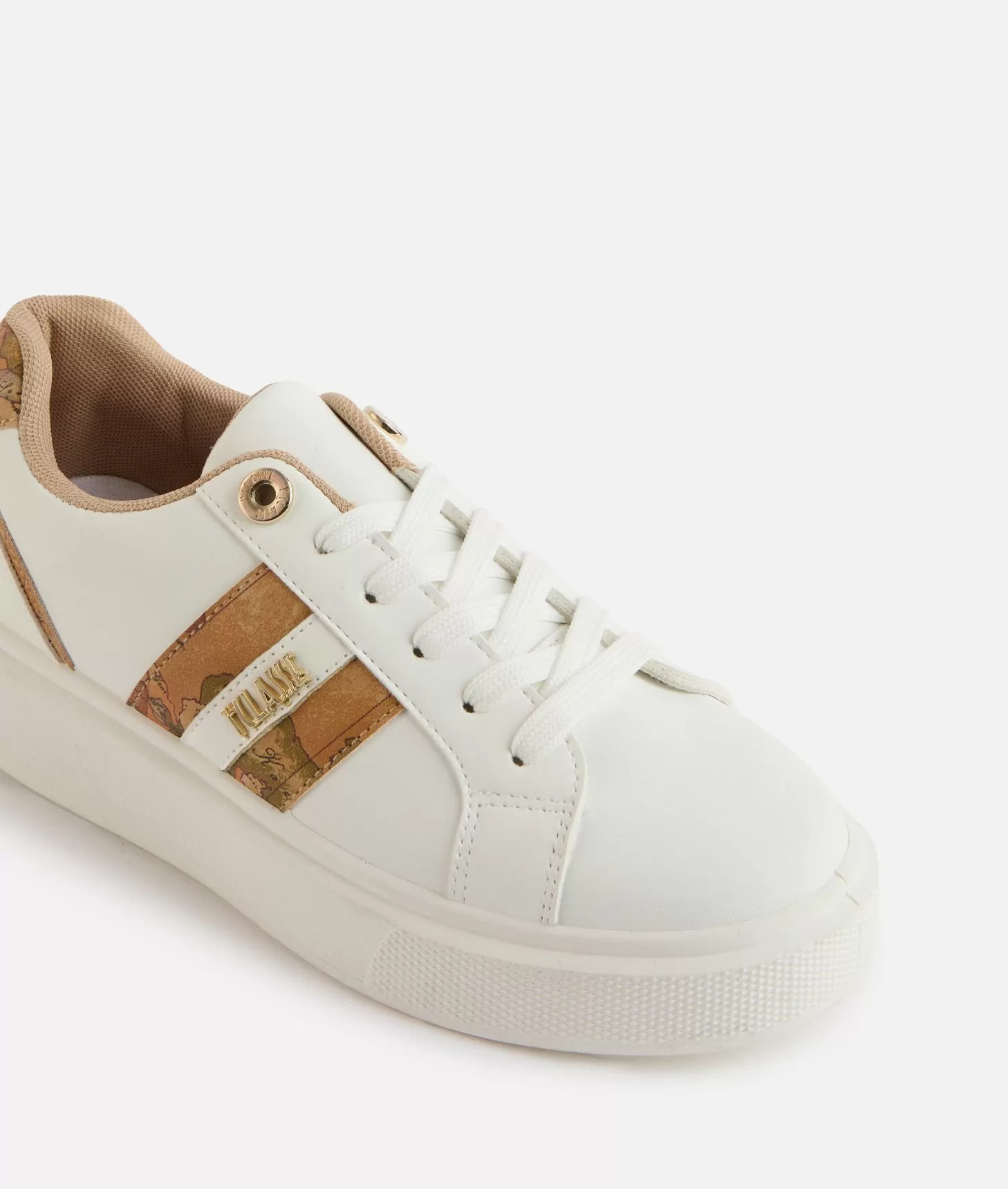 Alviero martini 1a classe Sneakers in eco nappa con logo e bande Geo Classic Bianche In Vendita