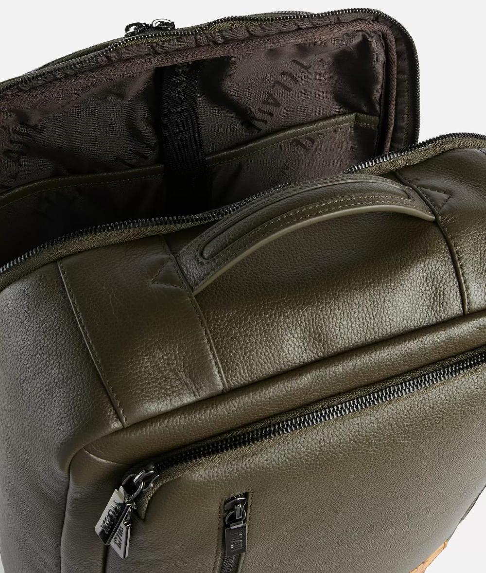 Alviero martini 1a classe Beta Leather zaino da viaggio tripla portabilità Verde Militare Presa