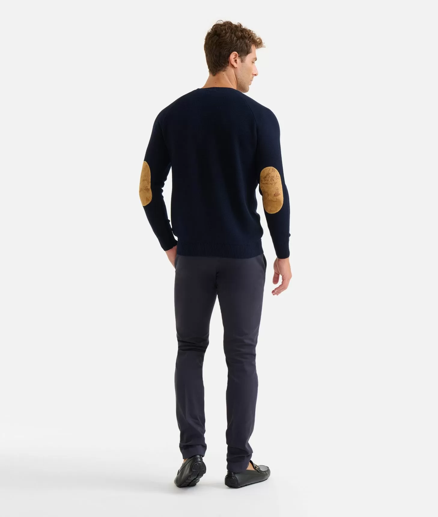 Alviero martini 1a classe Girocollo in filato misto lana con toppe Geo Classic Blu Notte Shopping Online