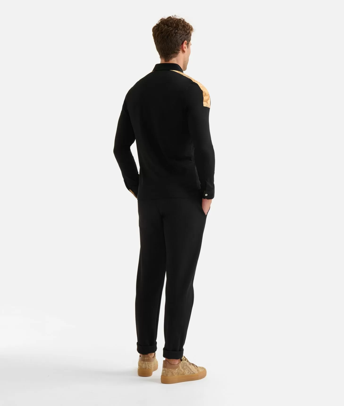 Alviero martini 1a classe Polo a maniche lunghe in cotone stretch Nera Presa