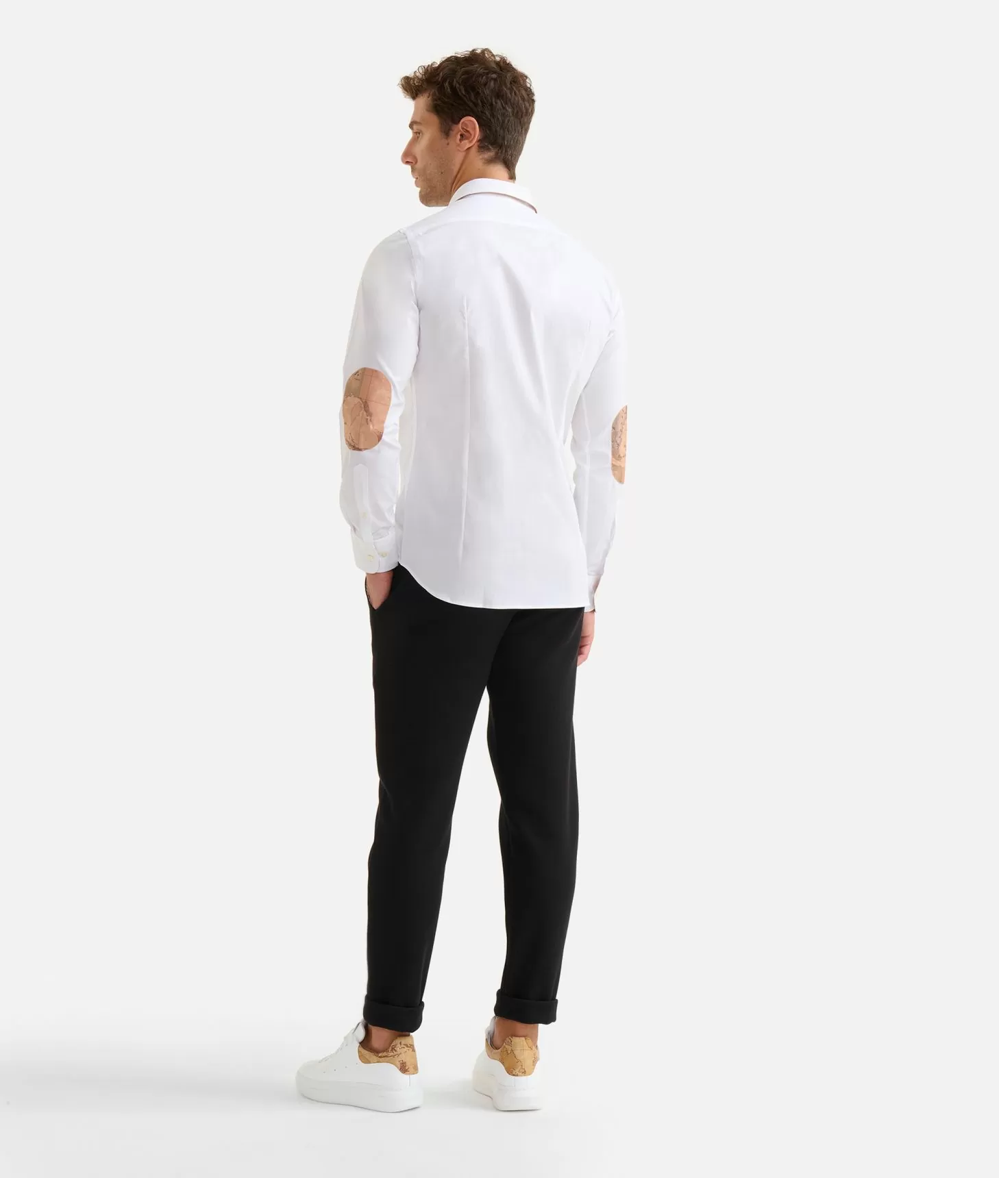 Alviero martini 1a classe Camicia slim in cotone stretch con toppe Geo Classic Bianca Saldi Di Fabbrica