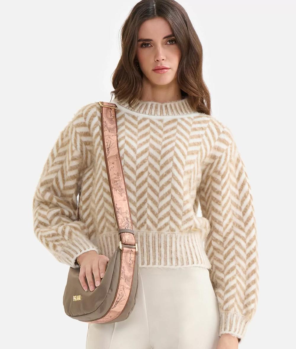 Alviero martini 1a classe Maglia in filato di lana e viscosa con motivo spinato Cammello Fino Al -60%