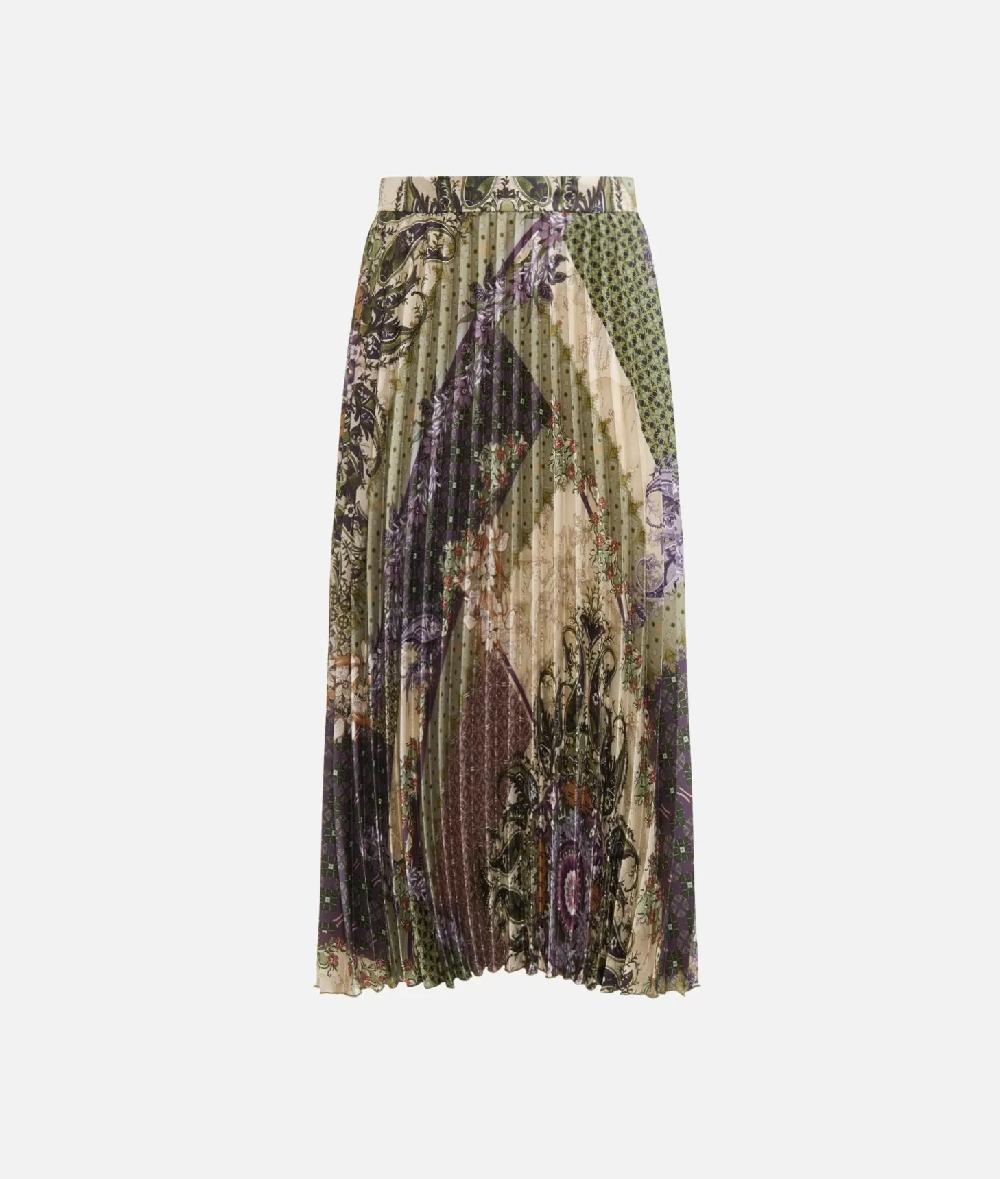 Alviero martini 1a classe Gonna plissé in twill stampa Geo Patchwork Foulard Verde Shopping Online