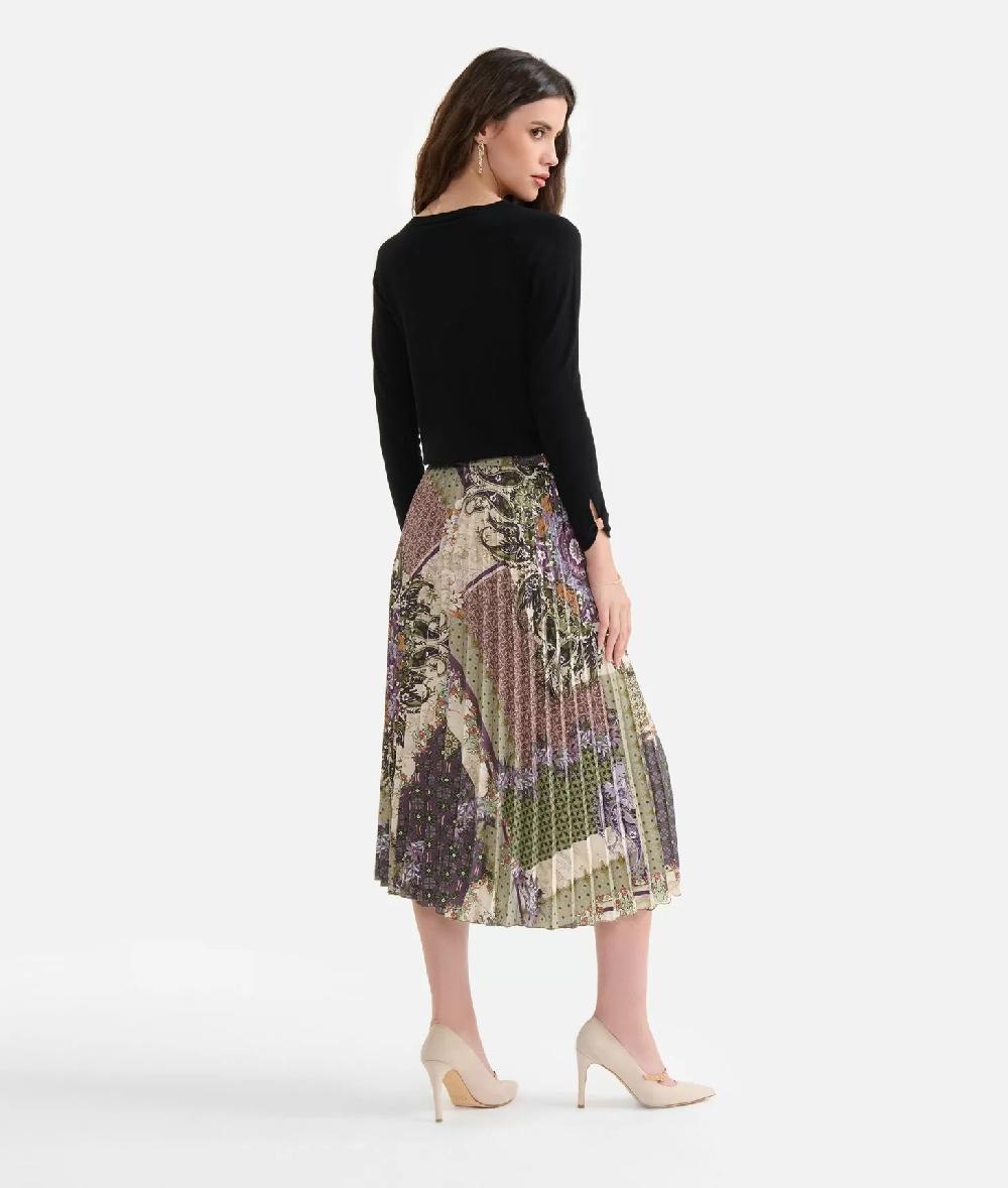 Alviero martini 1a classe Gonna plissé in twill stampa Geo Patchwork Foulard Verde Shopping Online