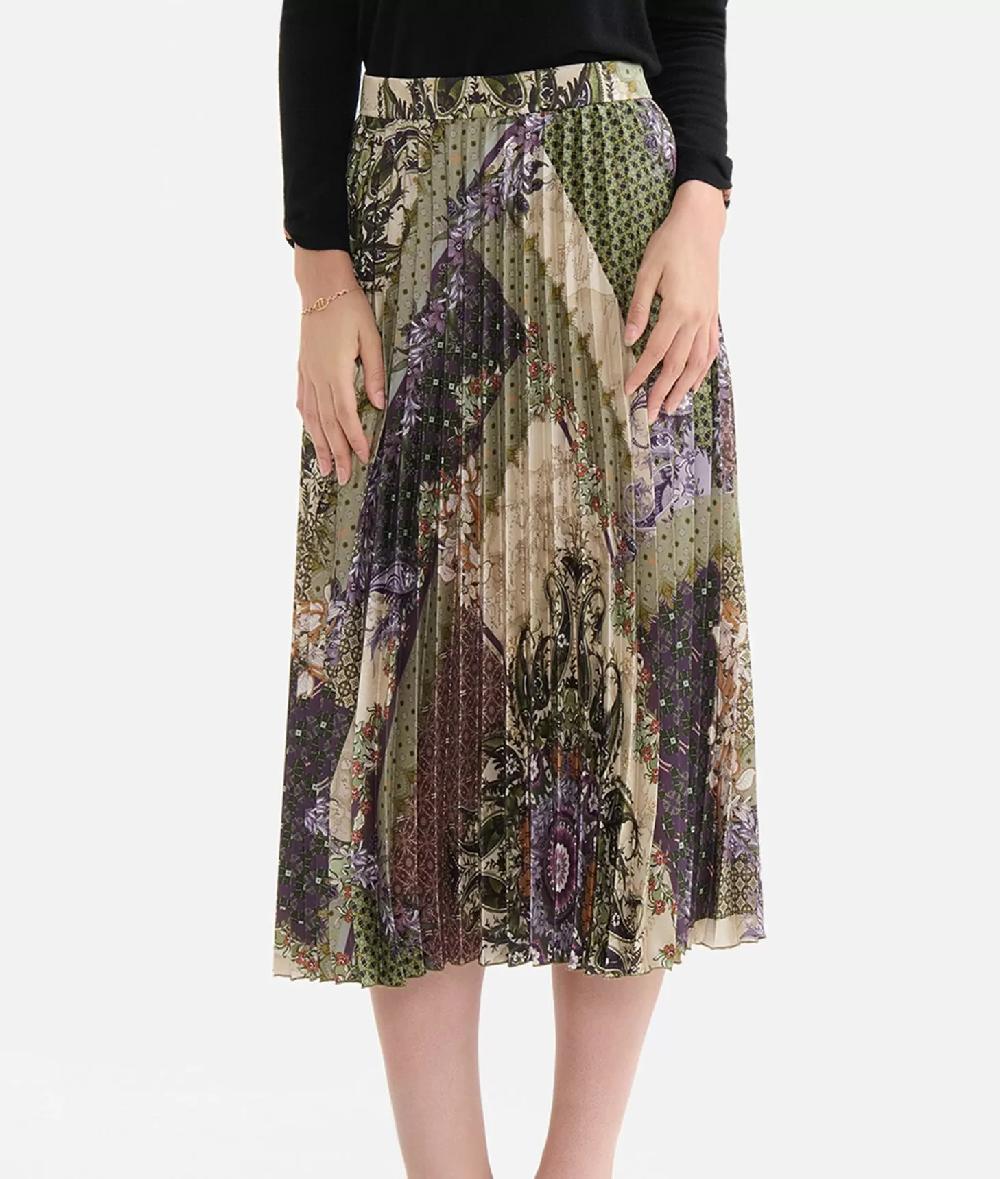 Alviero martini 1a classe Gonna plissé in twill stampa Geo Patchwork Foulard Verde Shopping Online