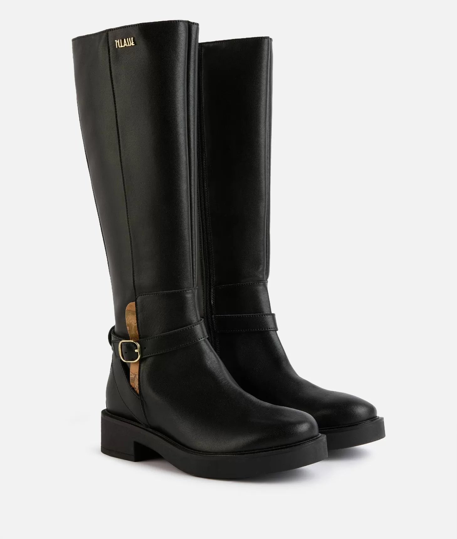 Alviero martini 1a classe Stivali in pelle liscia con cinturino Neri Outlet