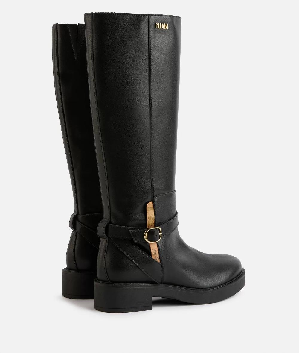 Alviero martini 1a classe Stivali in pelle liscia con cinturino Neri Outlet