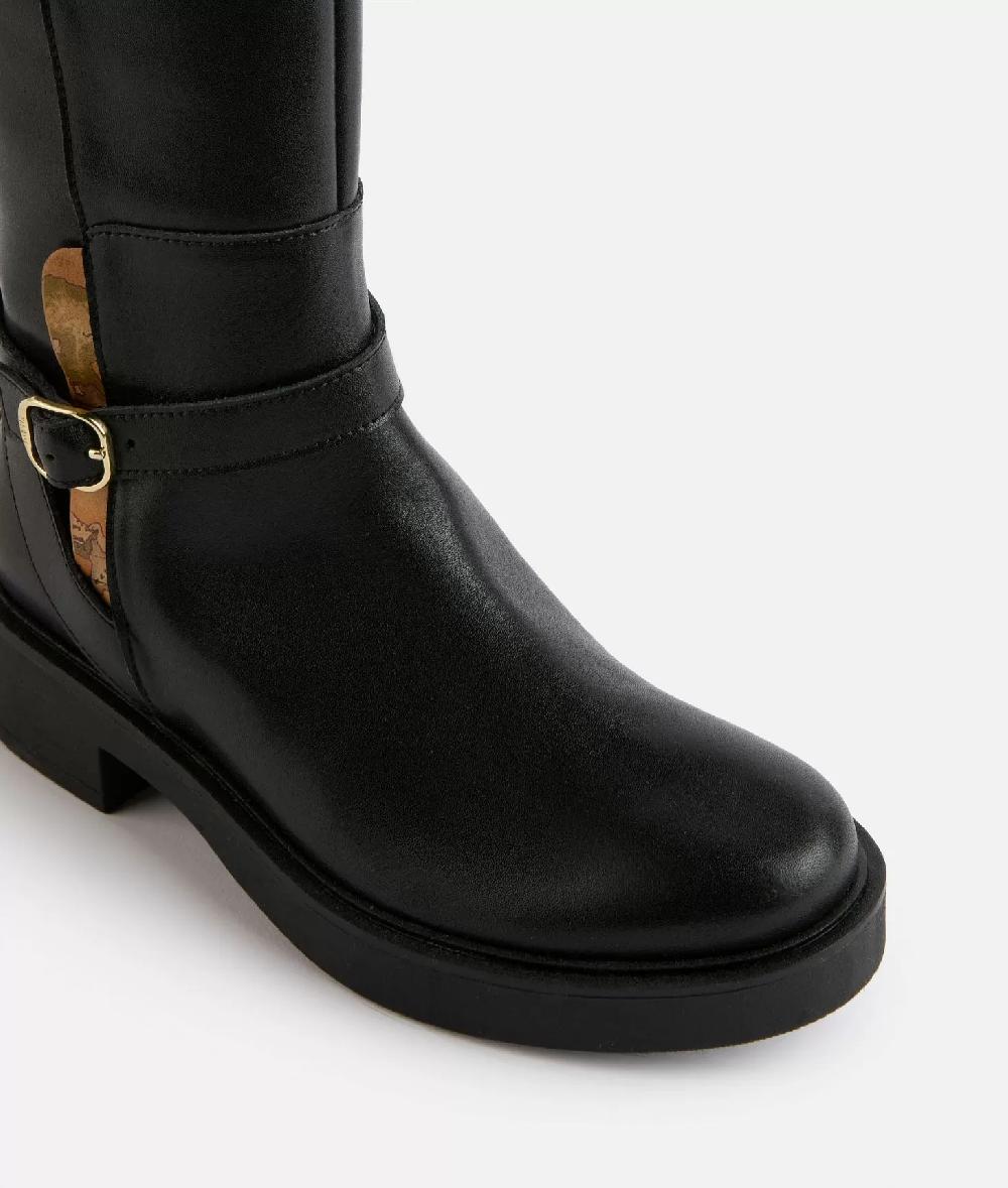 Alviero martini 1a classe Stivali in pelle liscia con cinturino Neri Outlet