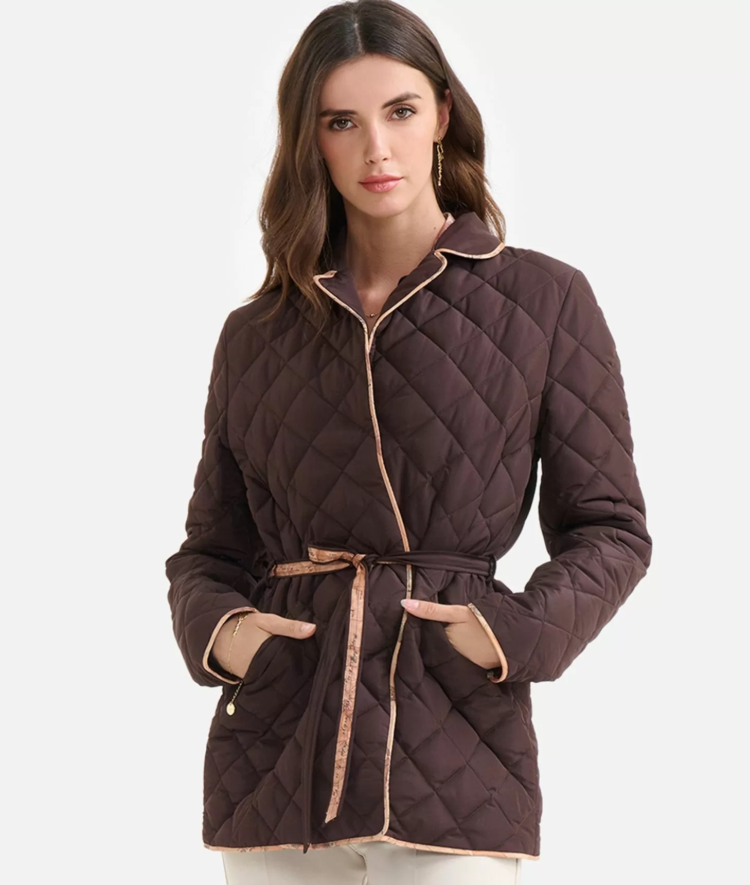 Alviero martini 1a classe Giacca imbottita con cintura in nylon Cioccolato Saldi