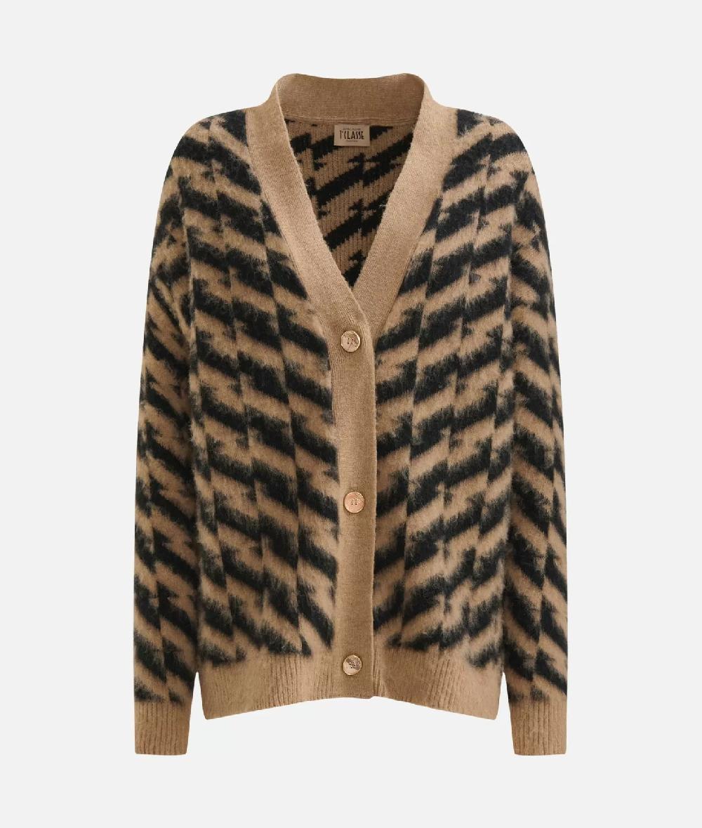 Alviero martini 1a classe Cardigan in filato di lana e viscosa con motivo diagonale Nero Vendita