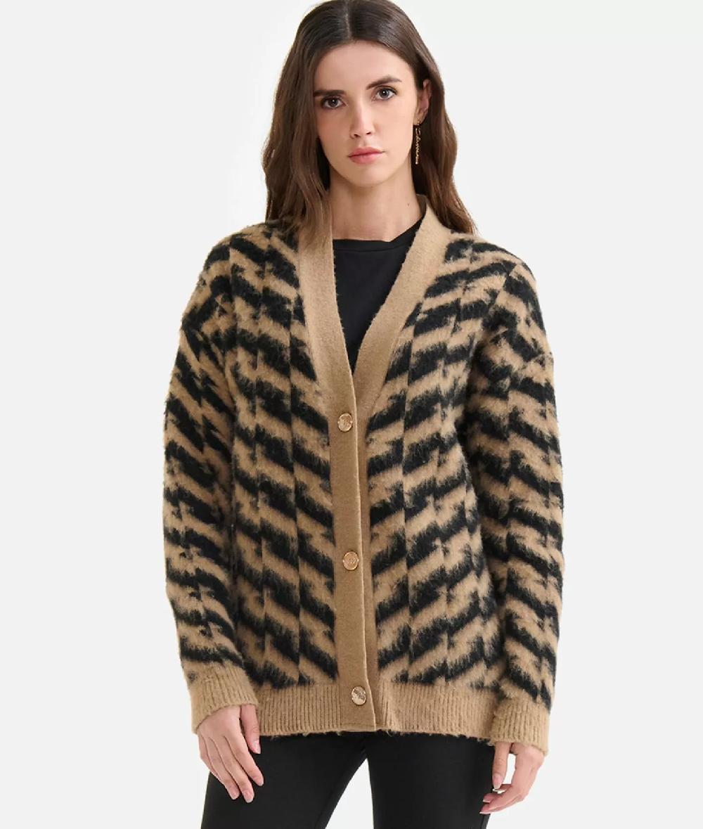 Alviero martini 1a classe Cardigan in filato di lana e viscosa con motivo diagonale Nero Vendita