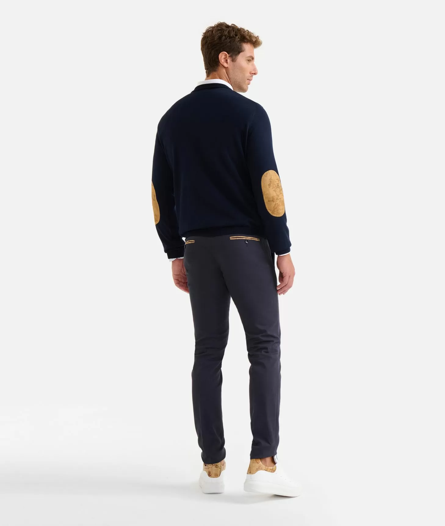 Alviero martini 1a classe Girocollo in filato misto lana con toppe Geo Classic Blu Notte Promozione