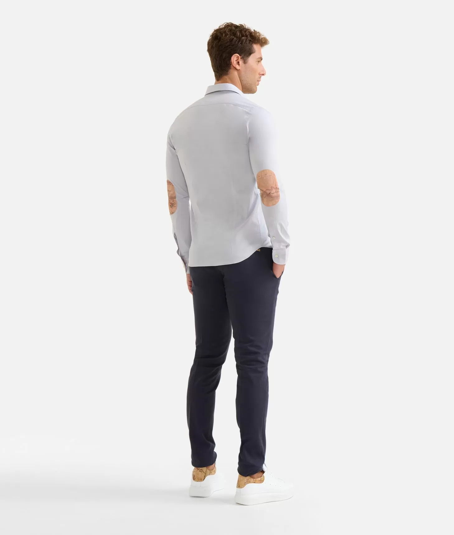 Alviero martini 1a classe Camicia super slim in cotone stretch con toppe Geo Classic Grigio Chiaro Spedizione Gratuita