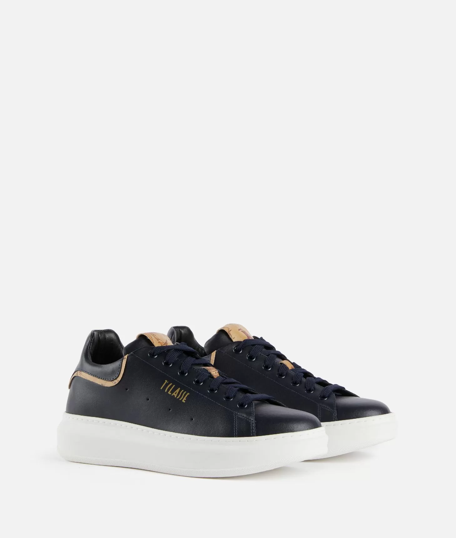 Alviero martini 1a classe Sneakers in pelle liscia con doppio logo 1ᴬ Classe Blu Scuro Affare Del Giorno