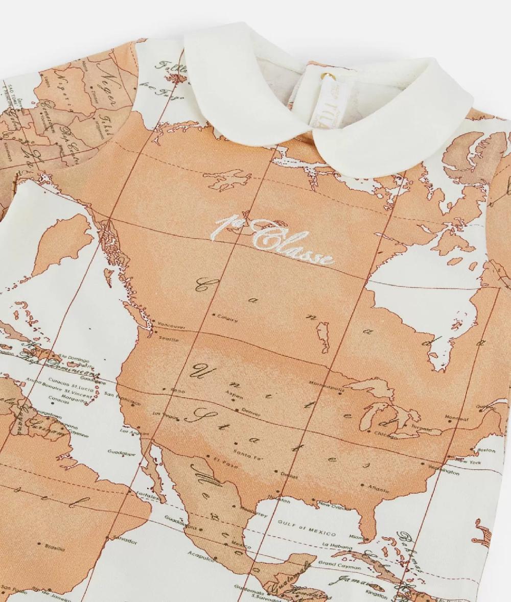 Alviero martini 1a classe Tutina in cotone con mappa Geo Classic Panna Economico