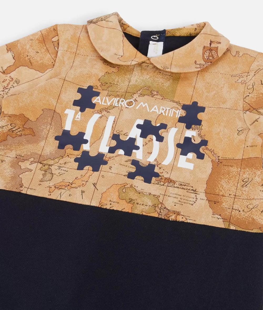 Alviero martini 1a classe Tutina in cotone senza piedini Geo Puzzle Blu Offerte