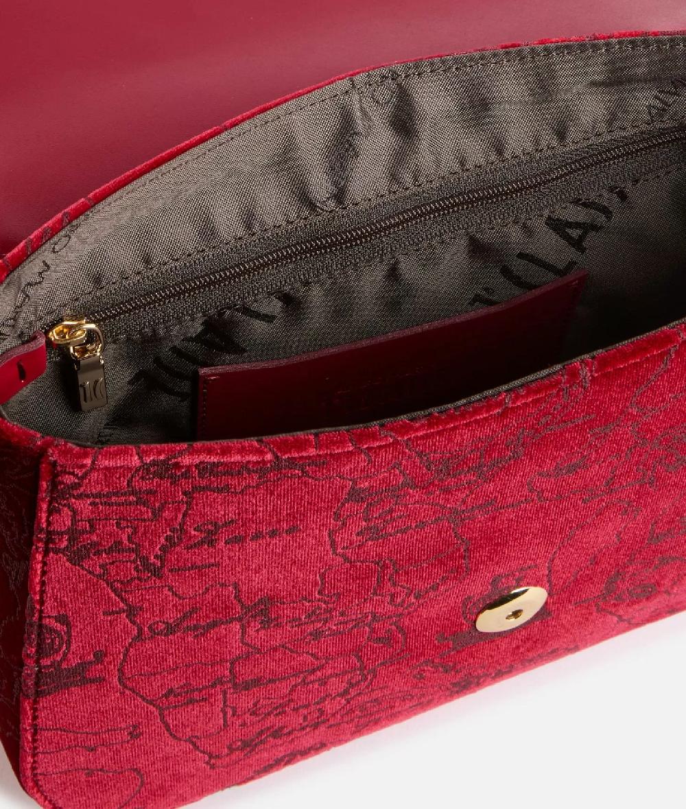 Alviero martini 1a classe Moments Bag tracolla con patta e catena in velluto Geo Filetto Rossa Saldi Di Fabbrica