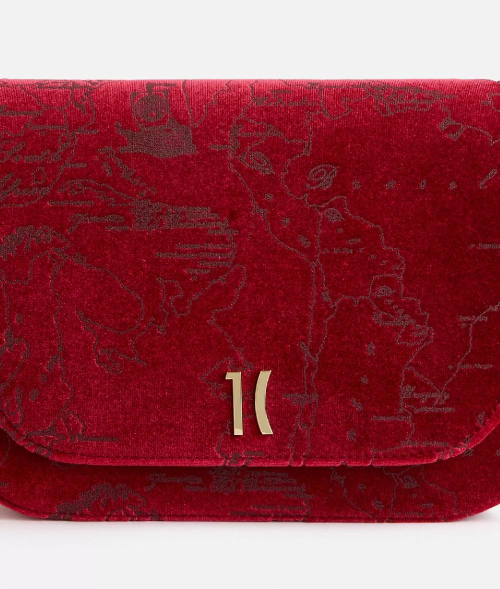 Alviero martini 1a classe Moments Bag tracolla con patta e catena in velluto Geo Filetto Rossa Saldi Di Fabbrica