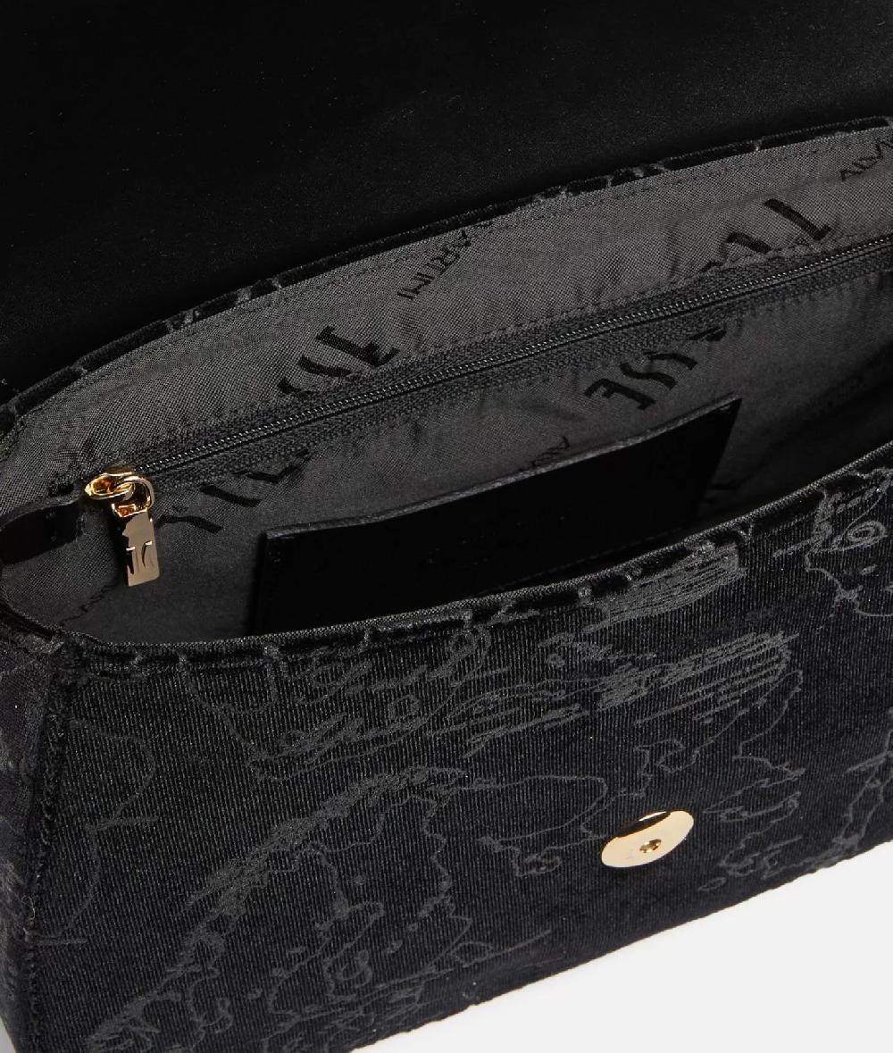 Alviero martini 1a classe Moments Bag tracolla con patta e catena in velluto Geo Filetto Nera I Più Venduti