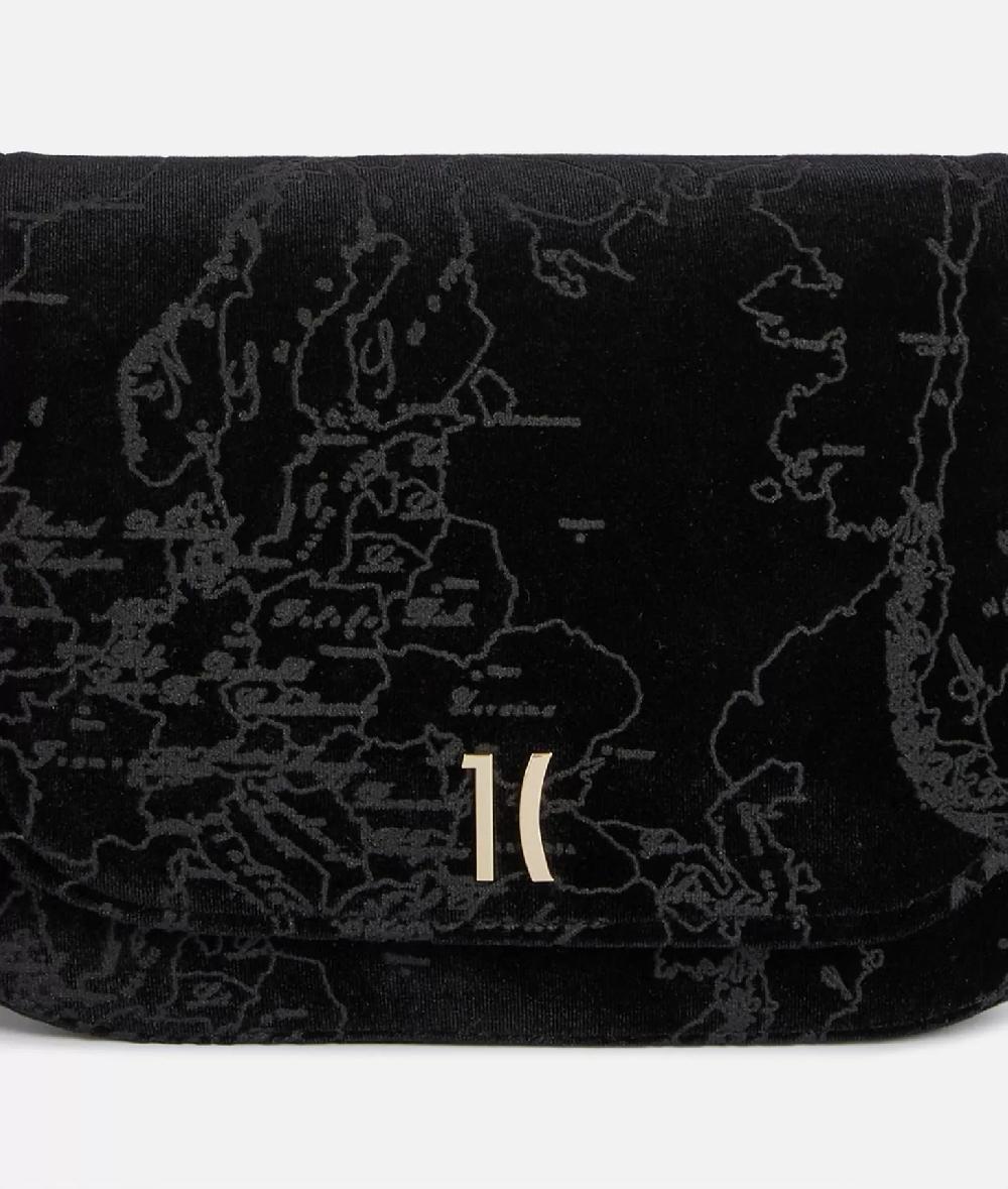 Alviero martini 1a classe Moments Bag tracolla con patta e catena in velluto Geo Filetto Nera I Più Venduti
