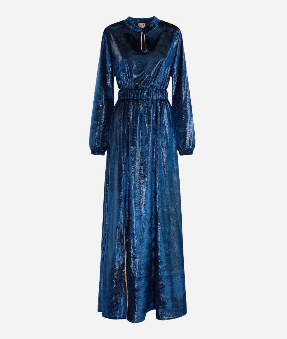 Alviero martini 1a classe Abito lungo in velluto lurex special Blu di Prussia Shopping Online