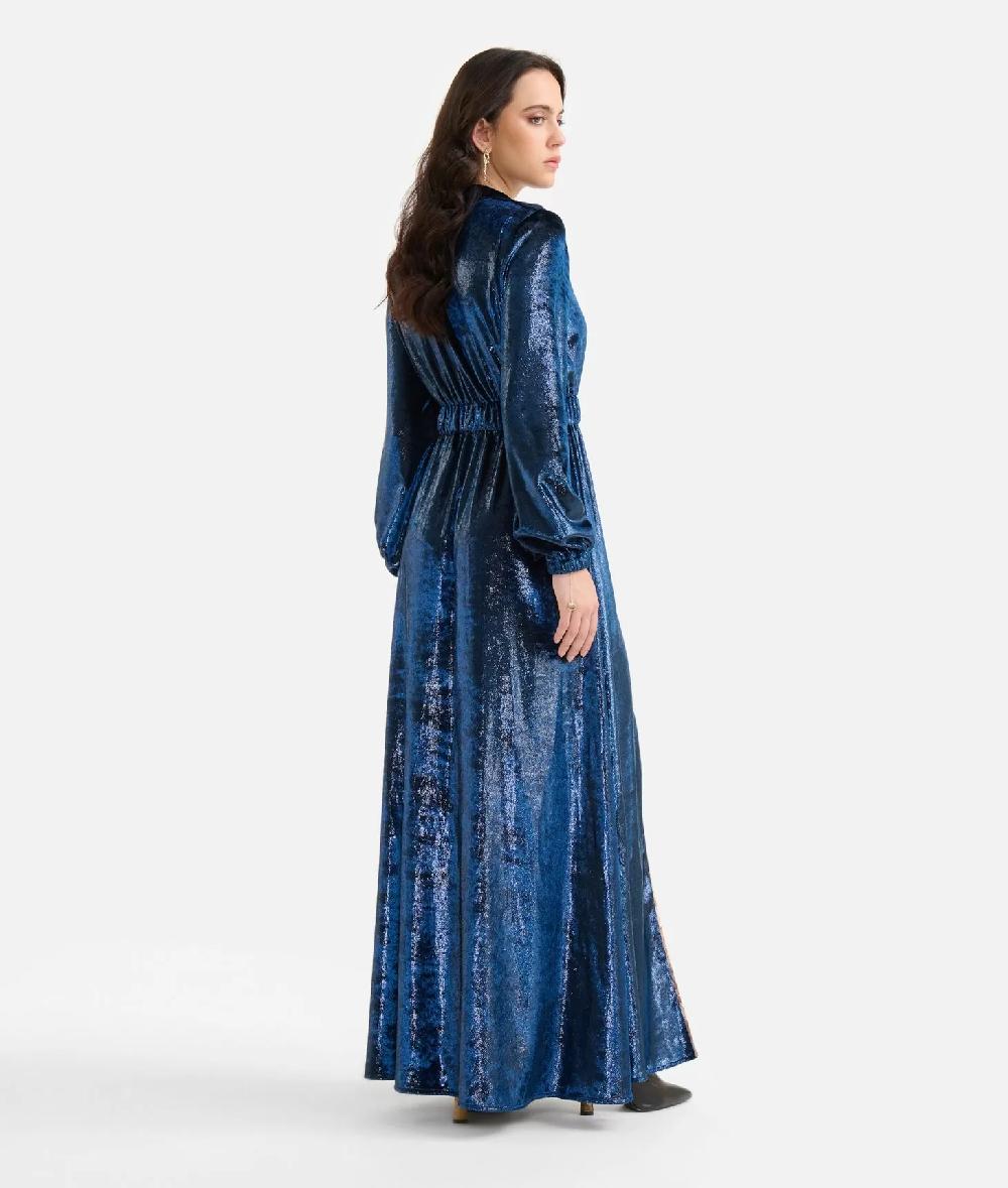 Alviero martini 1a classe Abito lungo in velluto lurex special Blu di Prussia Shopping Online