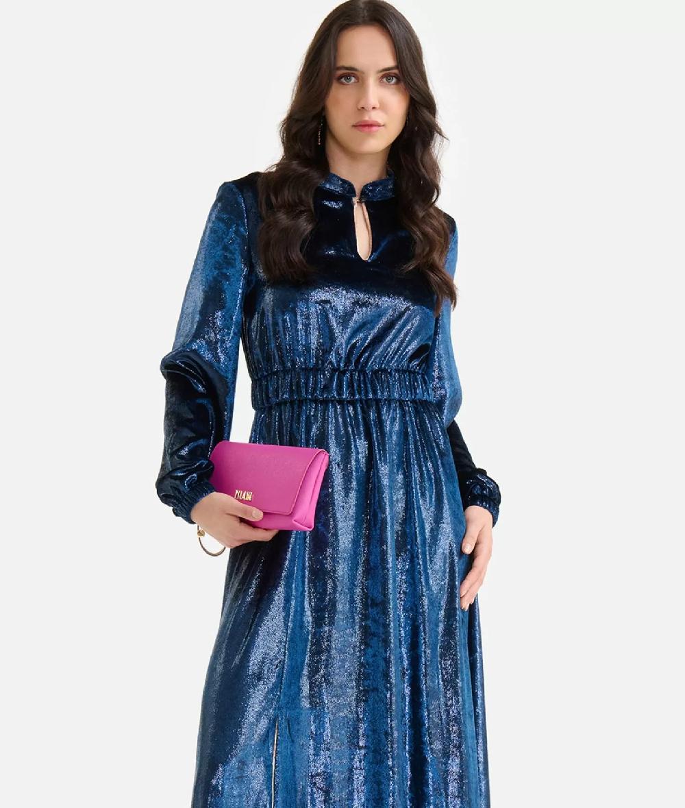 Alviero martini 1a classe Abito lungo in velluto lurex special Blu di Prussia Shopping Online