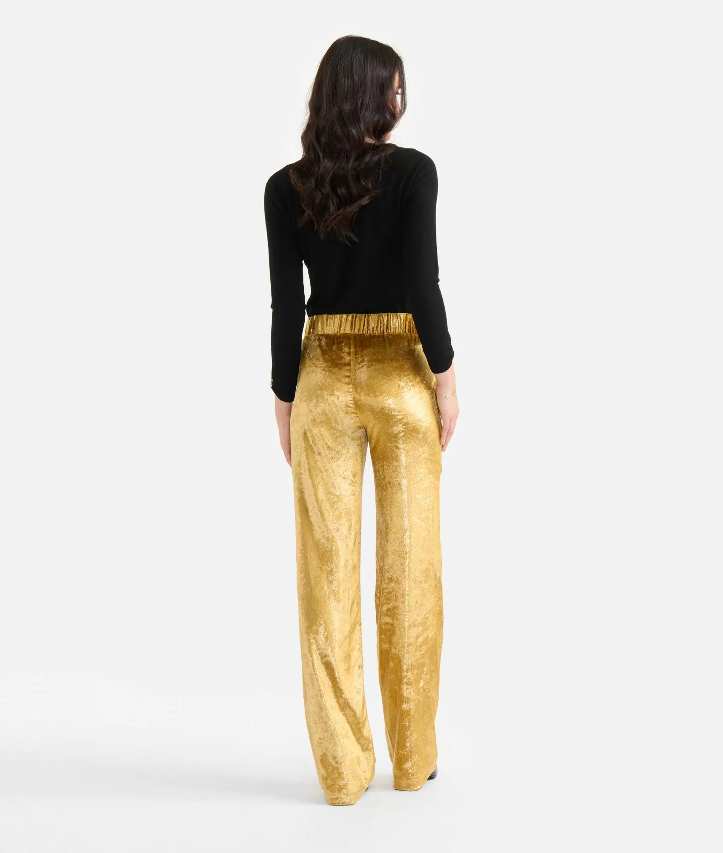 Alviero martini 1a classe Pantaloni palazzo in velluto lurex special Oro Offerta