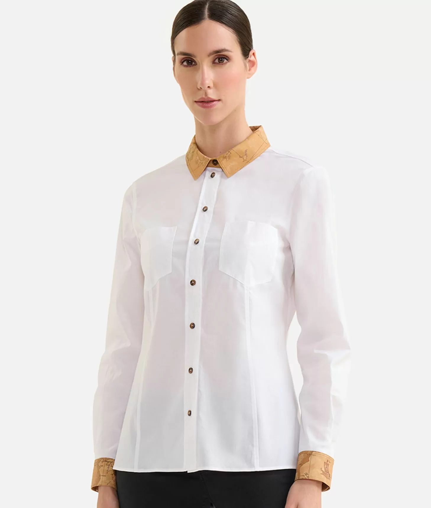 Alviero martini 1a classe Camicia in popeline di cotone stretch con dettagli Geo Classic Bianca Italy