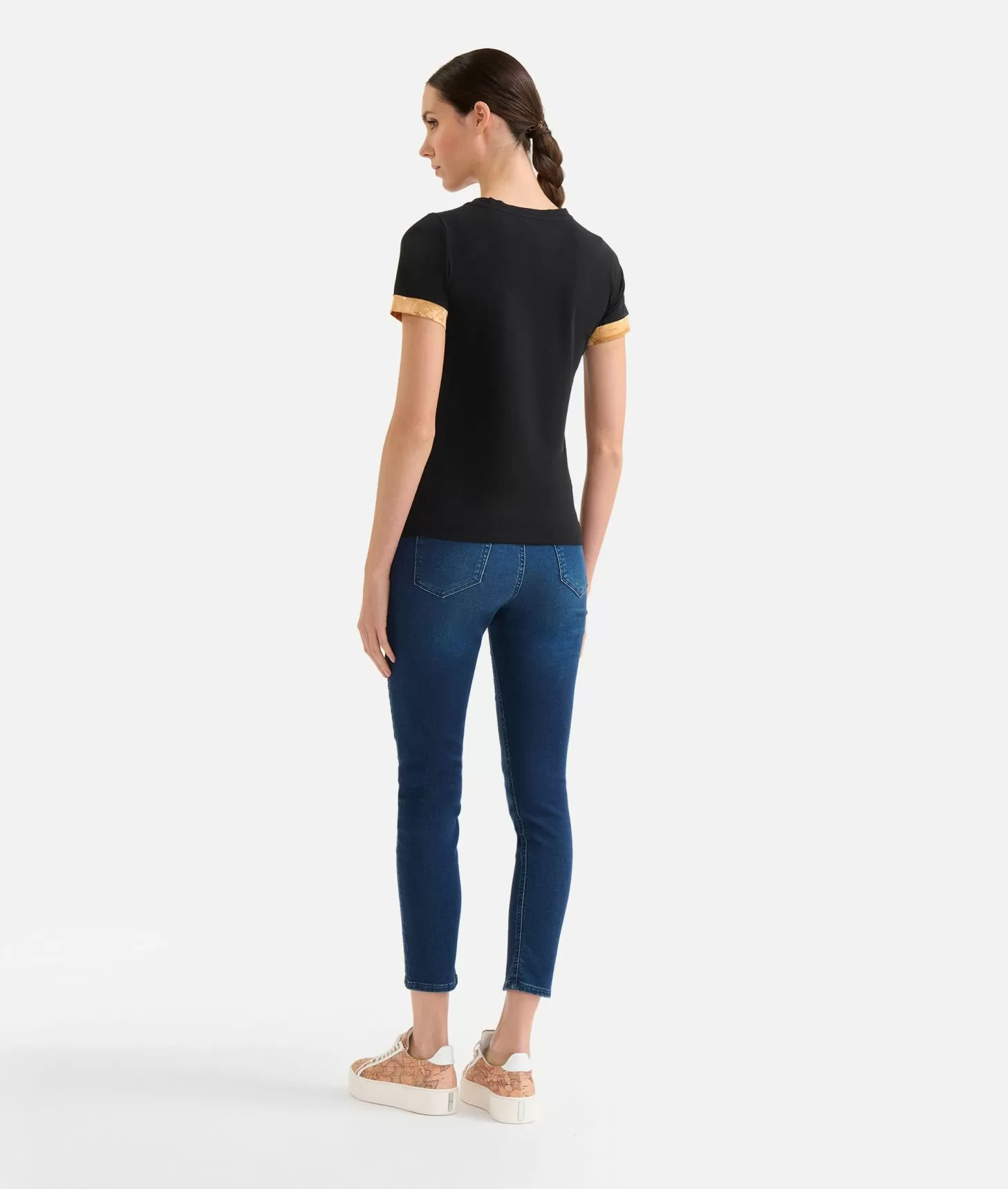 Alviero martini 1a classe T-shirt in jersey di cotone stretch con dettaglio Geo Classic Nera In Linea